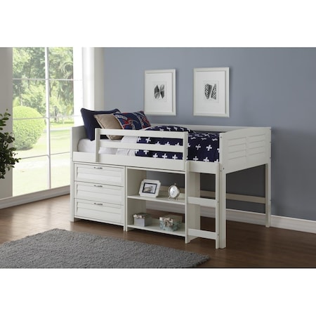 Highboy PD-795AW-Modular-C3 Twin Louver Low Loft in White with 3 Drawer Chest & Small Bookcase HI939791